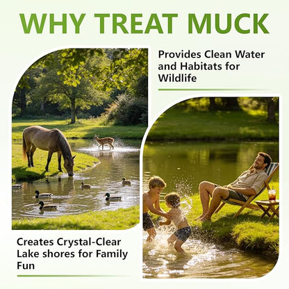 Muck Reducer, 5 LB Natural Sludge Solution Pellets for Ponds, Lakes, Powerful Away Muck and Odor Control, Treats Up to 35,000 Sq Ft, Natural Safe for Fish, Birds, Pet, Wildlife
