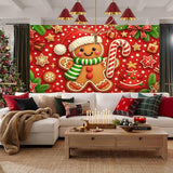 HOMETITUTE Christmas Door Banner 13x6ft Festive Gingerbread Man Red White Candy Cane Red Polka Dot Background Holiday Porch Decoration Winter Seasonal Merry Christmas Front Door Cover