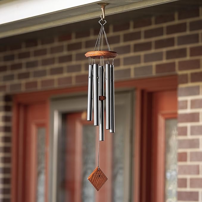 Woodstock Wind Chimes 22" Chime of Polaris, Wind Chime Teak Ash Wood, Black Aluminum Tubes, Encore Collection Windchime for Outside Garden Decor, Outdoor Patio and Front Porch