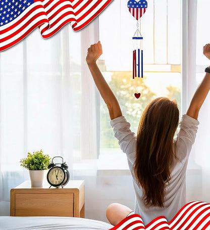 CoTa Global USA Flag Heart Wind Chime - American Flag Patriotic Indoor or Outdoor Windchime Home Decor with Hanging Bells, Handcrafted Glass and Metal Wind Chimes for Yard, Garden, Porch – 36 Inches