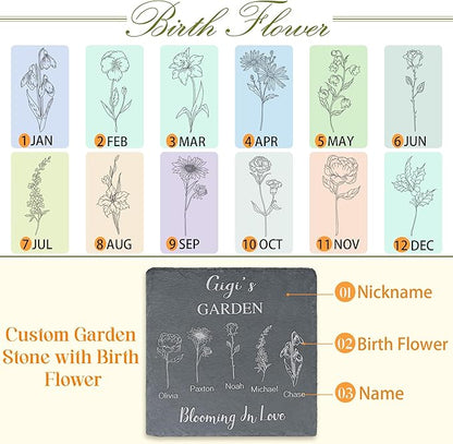 Personalized Garden Stone, Mothers Day Presents, Birth Flower Gifts, Custom Birth Month Flower, Gifts for Mom and Grandma
