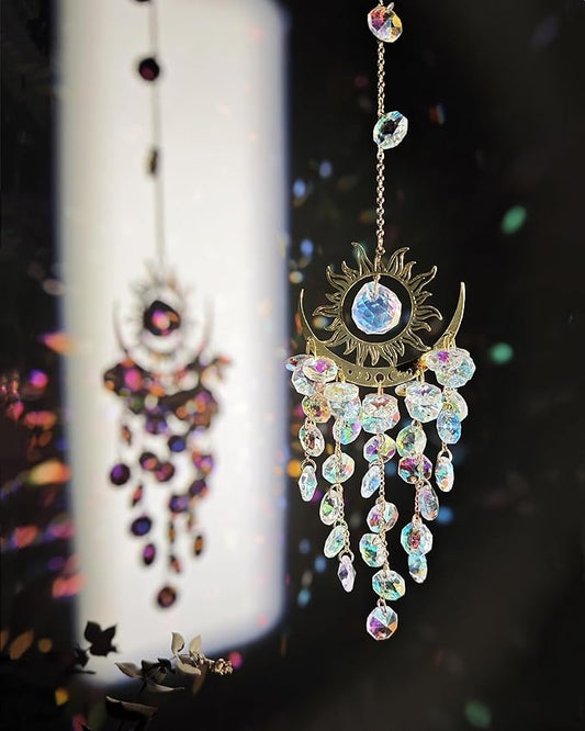 Hanging Prism Sun Catchers Hanging Indoor Window Celestial Crystal Suncatcher Moon and Sun Rainbow Maker