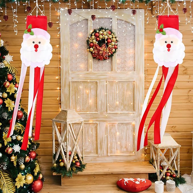 NOVWANG Santa Claus Windsock, 40 Inch 3D Winter Windsocks Outdoor Hanging Flag with Adjustable Hook Christmas Festival Party Decorations for Garden Porch Yard Patio Lawn