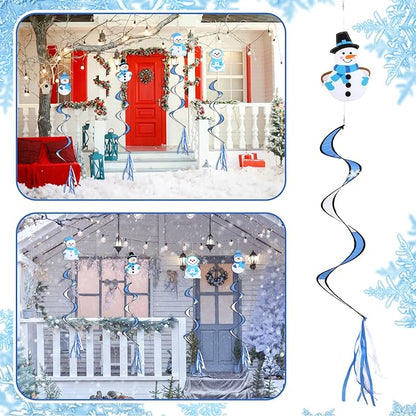 Beeveer 4 Pcs 51'' Snowman Wind Socks for Outdoor Winter Wind Spinners Winter Snowflake Spirals Streamers Hanging Nylon Fabric Snowman Windsock for Christmas Holiday Yard Balcony Outdoor Decorations