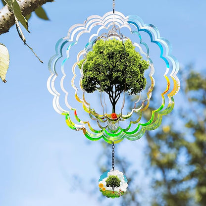 Hanging Decor Outdoor,Outdoor Garden Decor, Wind Spinners Outdoor Colorful Green Tree Hanging Decor,Ornaments Kinetic Yard Art, Valentine Gifts for Women-Big Green Tree Wind Spinners.