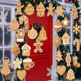 Rtteri 30 Pcs Christmas Gingerbread House Decorations Bulk 5 x 6 Inch Double Sided Snowflake Gingerbread Candy Canes Plastic Hanging Ornaments for Xmas Tree Yard Porch Lawn Holiday Decorations