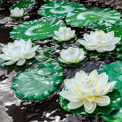 Floating Lily Pads for Ponds, 6Pcs Realistic Lily Pads Leaves Artificial Floating Foam Lotus Leaves Plastic Foam Water Lily Pads Foliage Pond Decor for Pond Pool Koi Fish Patio Aquarium