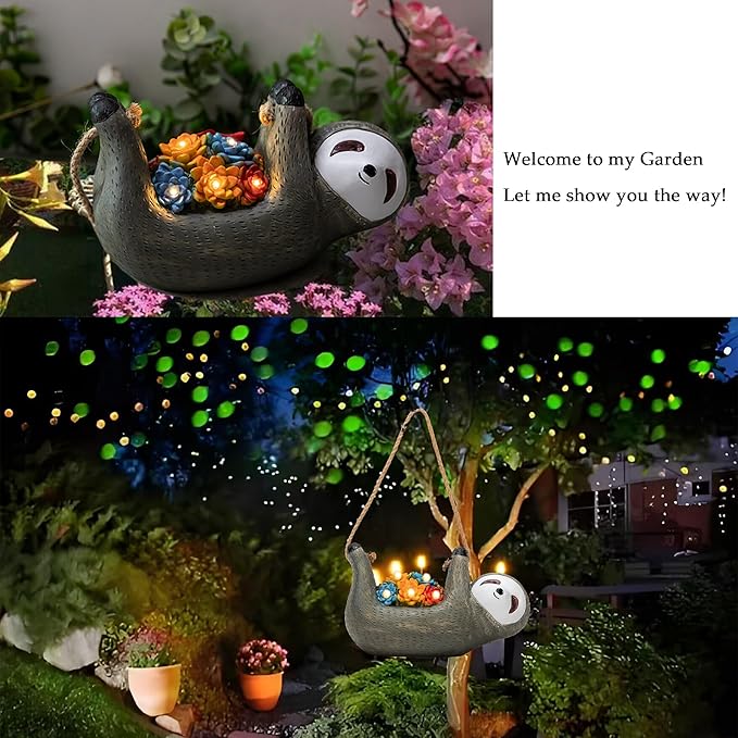 Steviieden Sloth Garden Solar Light, Cute Decor Balcony Yard Lantern Statue Garden Art Ornaments Patio Lawn Decorations Lights for House Warming Party Gift