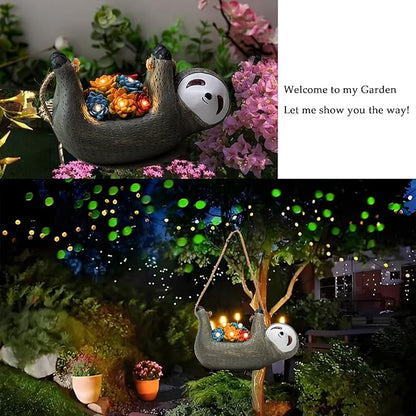 Steviieden Sloth Garden Solar Light, Cute Decor Balcony Yard Lantern Statue Garden Art Ornaments Patio Lawn Decorations Lights for House Warming Party Gift
