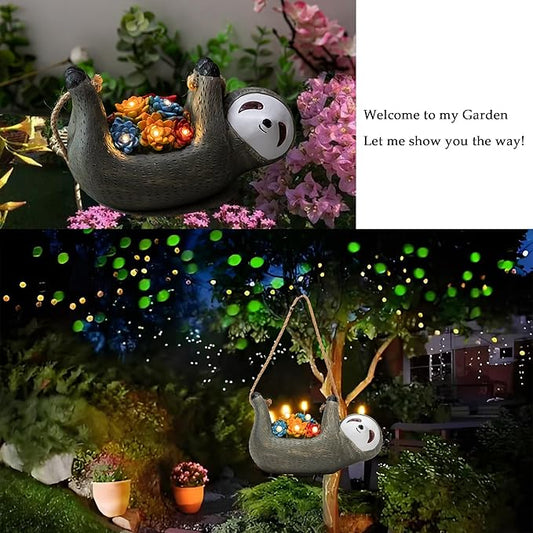Steviieden Sloth Garden Solar Light, Cute Decor Balcony Yard Lantern Statue Garden Art Ornaments Patio Lawn Decorations Lights for House Warming Party Gift