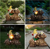 Spring Garden Paly The Violin Gnome Highland Cow Solar Statues, Summer Gnome Outdoor Resin Sculpture Decor for Home Table Patio Lawn Yard Porch Balcony, Housewarming