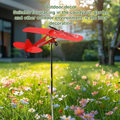 Airplane Wind Spinner Metal Windmill Outdoor Wind Sculpture Airplane Weather Vane for Yard Garden Ornaments, Gifts for Flight Lovers