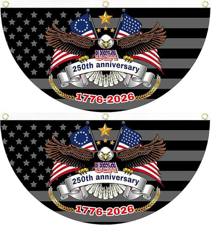 2PCS 250th Anniversary USA Flag, 1.5X3 FT 1776-2026 Fan Flags, 2 Ply Year American Anniversary Flag for Wall, Front Door, Porch, Fence, Outdoor Decorations (Style 3)