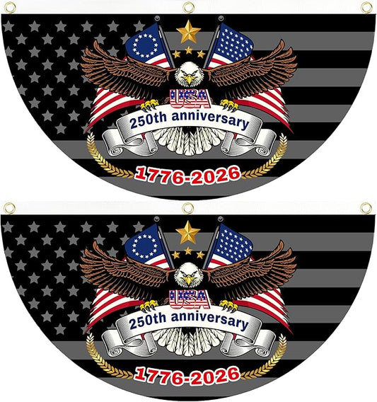 2PCS 250th Anniversary USA Flag, 1.5X3 FT 1776-2026 Fan Flags, 2 Ply Year American Anniversary Flag for Wall, Front Door, Porch, Fence, Outdoor Decorations (Style 3)