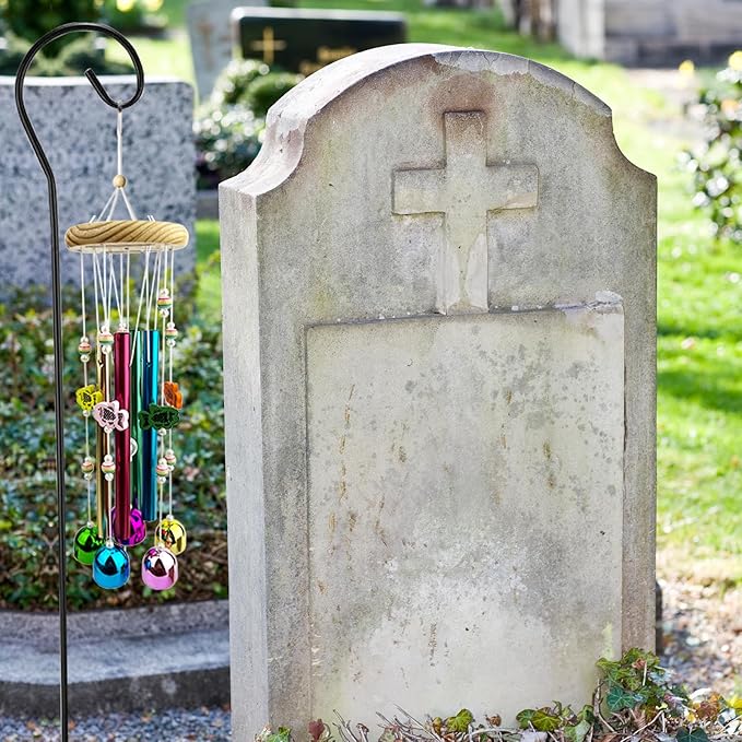 Cemetery Grave Wind Chime with Shepherds Hook, Headstones Windchime for Grave, Grave Decorations Memorials Sympathy Gifts for Loss of Loved Ones