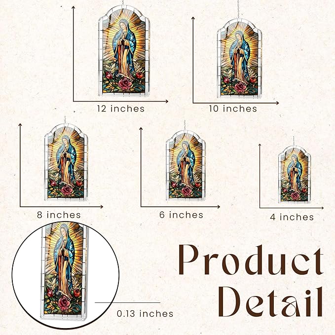 Our Lady of Guadalupe Acrylic Suncatcher, Suncatchers for Window Hanging Ornament, Christian Stained Glass Effect Art Garden Decor for Lover, Gifts for Mother's Day, Mom, Grandma, Wife, Women, Nana
