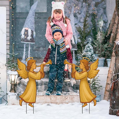 2 Pack Christmas Yard Stakes Metal Stakes 3D Boy and Girl Yard Sign Christmas Outdoor Decorations for Outside Holiday Xmas Winter Ornament Lawn Pathway(Annunciation Angel)