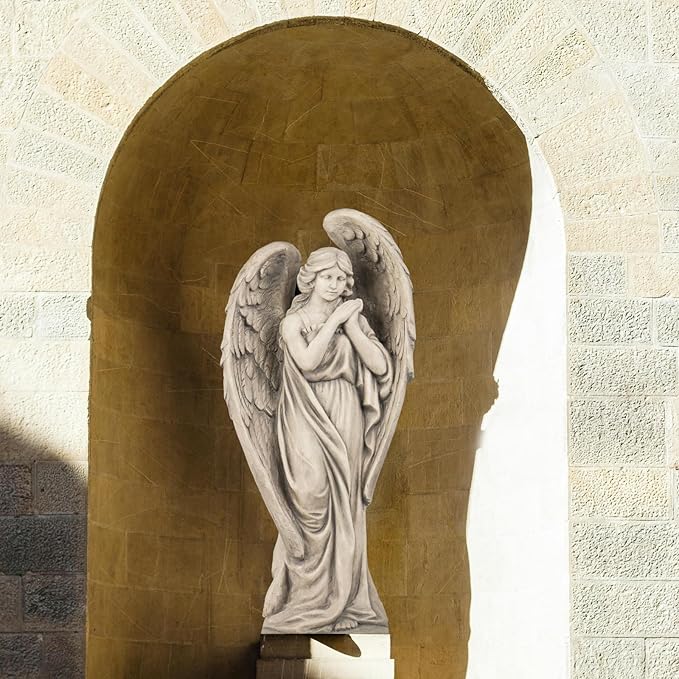 Outdoor Statues Angel Décor Garden Statue - 34 inch Large Garden Angels Outdoor Religious Statues Catholic Resin Concrete Finish Yard Patio Deck Home Entryway Hallway Sculpture 13.7*9.8*34 Inch