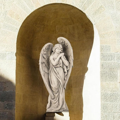 Outdoor Statues Angel Décor Garden Statue - 34 inch Large Garden Angels Outdoor Religious Statues Catholic Resin Concrete Finish Yard Patio Deck Home Entryway Hallway Sculpture 13.7*9.8*34 Inch
