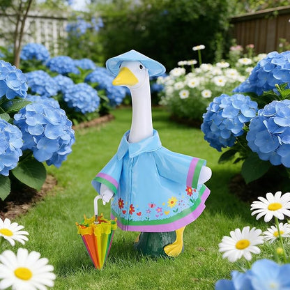 DECOHS 3 Pcs/Set Raincoat Porch Goose Outfits, Summer Lawn Goose Statue Raincoat Costume, Yard Goose Clothes Raincoats Umbrella Hat Outfit for 23" Statue Patio Garden Decoration (Blue)