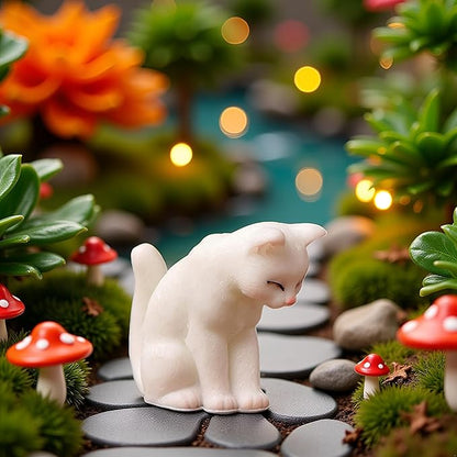 BWESOO White Miniature Cats Statue Micro Landscape Fairy Garden House DIY Terrarium Crafts Ornaments Accessories for Home Outdoor Statues