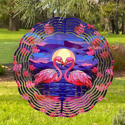 Flamingo Wind Spinner, 3D Hanging Stainless Steel Garden Spinner, Wind Spinner Hanging for Outdoor & Indoor Décor, Unique Gifts for Yard Garden Decoration or Patio Décor (Flamingo)