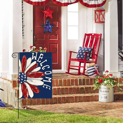 AVOIN colorlife Patriotic 4th of July Garden Flag 12x18 Inch Double Sided Outside, Memorial Day Floral Welcome Daisy Yard Outdoor Decoration