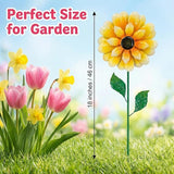 3pcs 18inch Metal Flower Decorative Garden Stakes & Wind Spinner for Outdoor, Colorful Yard Art Garden Decorations for Outside Lawn Porch Pathway Patio.