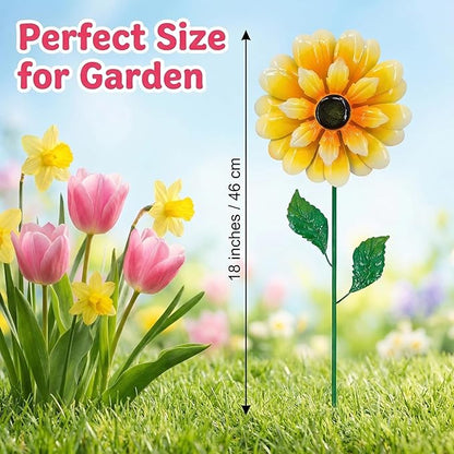 3pcs 18inch Metal Flower Decorative Garden Stakes & Wind Spinner for Outdoor, Colorful Yard Art Garden Decorations for Outside Lawn Porch Pathway Patio.