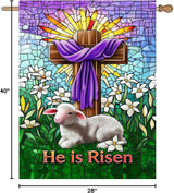 Christian Easter Garden Flags for Outside 28x40 Double Sided He Is Risen House Flag Religious Easter Lamb Decor Stained Glass Cross Flag Lily Spring Outdoor Flag Large