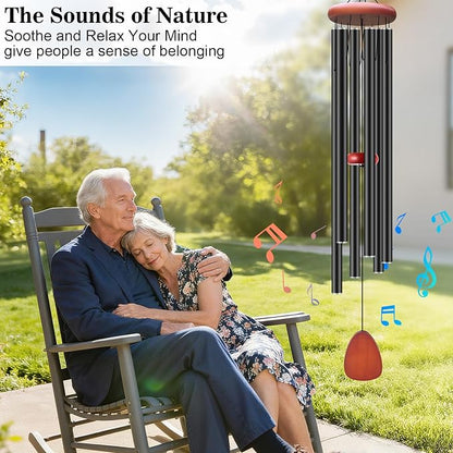 WENANA Large Wind Chimes for Outside Deep Tone, Soothing Melodic Memorial Sympathy Wind Chime, Suitable Outdoor Garden Decor, Gift for Mom Women Neighbors (Black Wind Chime -46 in)