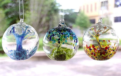 5.5-Inch Solar Powered Hanging Threaded Glass Gazing Ball Outdoor Garden Decoration (Blue & Aqua)