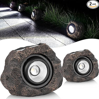 Candieslife Solar Rock Lights Outdoor Garden Waterproof - Super Bright LED Solar Spotlights, Solar Powered Landscape Path Decorative Garden Stone Lights for Pathway, Walkway, Yard, Patio (2 Pack)