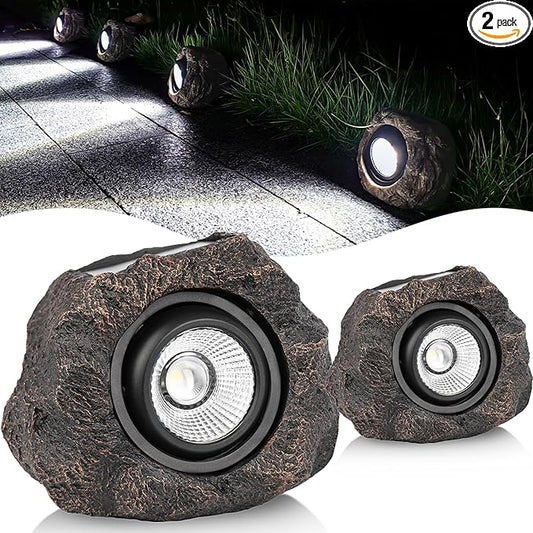 Candieslife Solar Rock Lights Outdoor Garden Waterproof - Super Bright LED Solar Spotlights, Solar Powered Landscape Path Decorative Garden Stone Lights for Pathway, Walkway, Yard, Patio (2 Pack)