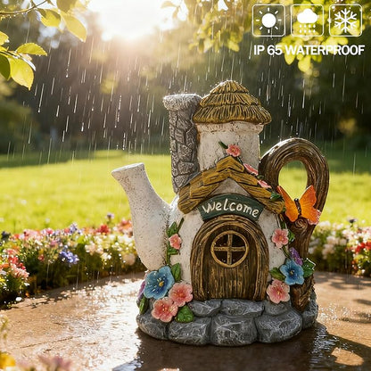 Suyorpe Fairy Garden Houses Solar Decor - Garden Statues Teapot House for Patio, Yard, Balcony Decoration, Outdoor Decor Yard Gifts for Mom Women