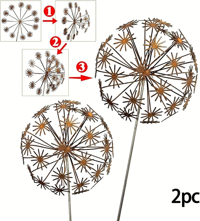 Rusty Metal Wild Flowers Garden Stakes 11.82 x 8.47 inches, Decorative Flowers Yard Stake Metal Art for Outdoor Garden Lawn Decor(Flower-B)