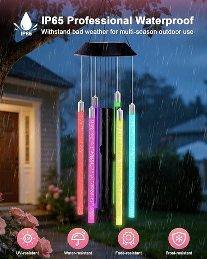 Nacome Solar Wind Chime Outdoor Indoor: Unique Gifts for Mom Grandma Women - Automatic LED Color Changing Light IP65 Waterproof Outside Decor for Garden Patio Balcony Porch(Black)
