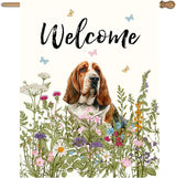 Floral Basset Hound Garden Flag Spring Summer House Flags 28 x 40 Double Sided Flower Dog Yard Flags for Outside Large Outdoor Welcome Flags