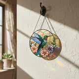 Hummingbird Stained Glass Suncather for Window Hanging, 6.3'' Hummingbird Ornament Gift for Women, Nature-Inspired Wall Art Home Decor Gifts for Mom, Grandma (Green Bird, 6.3'')