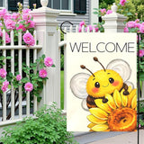 Welcome Garden Flag Cute Bee with Sunflower Outdoor Yard Flags Spring Summer Garden Double Sided Bee Banner for Lawn Yard Porch Patio Farmhouse Rustic Outdoor Seasonal Home Decor 12x18 Inch