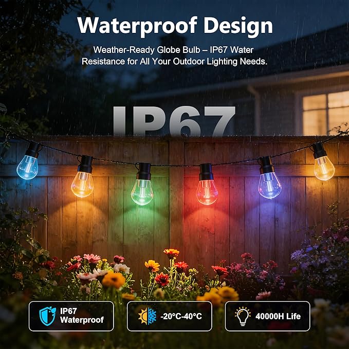 AHRLHR 150FT RGB+IC Outdoor String Lights,Outside Light Dimmable Shatterproof LED Bulbs,Balcony, Outdoor Living， IP67 Waterproof Chasing Effect Lighting DreamColor Patio Strip Lights for Backyard
