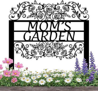 Custom Metal Garden Sign with Flowers, Personalized Garden Metal Stake with Rose, Flower Garden Name Decor, Custom sign for Outside, Customized Gardening Decoration, Yard Art, Gift for Mom, Grandmom