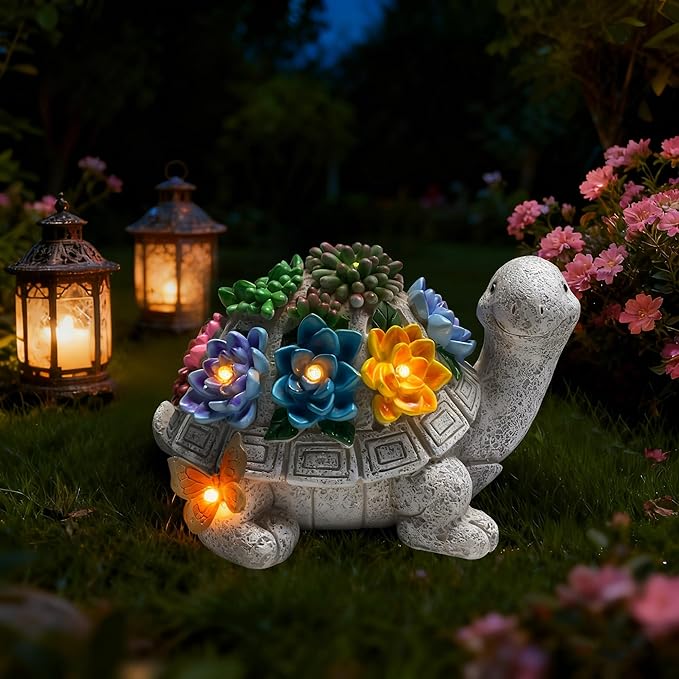 Solar Garden Outdoor Statues Turtle Figurine Lights - Yard Decorations for Patio,Balcony,Lawn Ornaments - Unique Housewarming and Birthdays Gifts for Mom Women