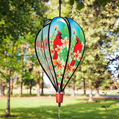 In the Breeze Cardinal 6-Panel Kinetic Hot Air Balloon Wind Spinner,11" W x 17" H, 26" Tail,1055