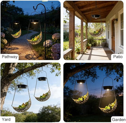Solar Hanging Garden Lantern with Frog Decoration,Solar Hanging Statue Light,Outdoor Hanging Decorations for Garden, Fence, Porch, Patio, Yard Decor