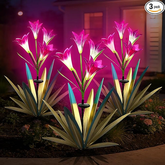 Homight Solar Metal Agave Lily Flower Garden Sculpture with LED Lights 30.3 Inch Waterproof Outdoor/Indoor Yard Decor Handmade Lawn Ornament Gift for Family Friends (3, Blue)