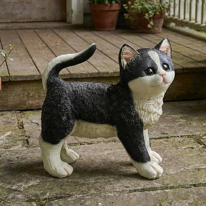 Elenon Cat Garden Statue Decorative for Yard, Standing Cat Figurines Home Lawn Decor, Patio Kitten Tuxedo Statues Pets Memorial Ornament for Cat Lovers