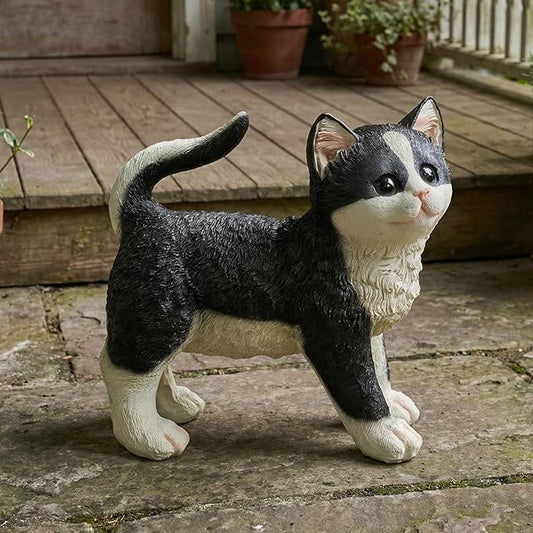 Elenon Cat Garden Statue Decorative for Yard, Standing Cat Figurines Home Lawn Decor, Patio Kitten Tuxedo Statues Pets Memorial Ornament for Cat Lovers