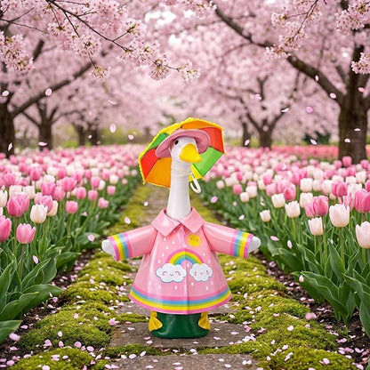 DECOHS 3 Pcs/Set Raincoat Porch Goose Outfits, Summer Lawn Goose Statue Raincoat Costume, Yard Goose Clothes Raincoats Umbrella Hat Outfit for 23" Statue Patio Garden Decoration (Pink Rainbow)