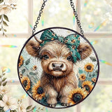 Mifoci 6.3 Inch Stained Glass Window Hanging Highland Cow Suncatchers Indoor Window Gifts for Highland Cow Lovers Room Office Decor Aesthetic